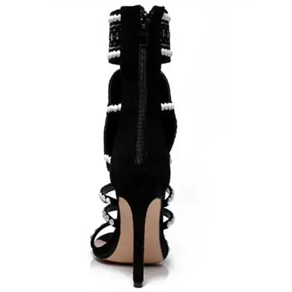 Womens Colorblock High Heels | Hollow-Out Open-Toe Stiletto Shoes in Black, Peach