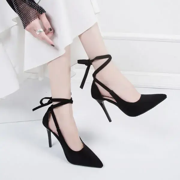 Loplopshoe Women Fashion Solid Color Plus Size Strap Pointed Toe Suede High Heel Sandals Pumps
